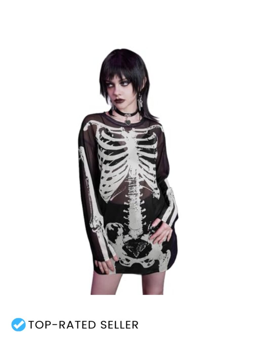 Skeleton Shirt Long Sleeve Sheer Mesh Top Blouse Rave Costume